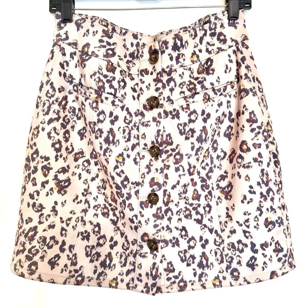 Maurices Leopard Print Button-Down Faux Suede A Line Mini Skirt - Picture 2 of 8